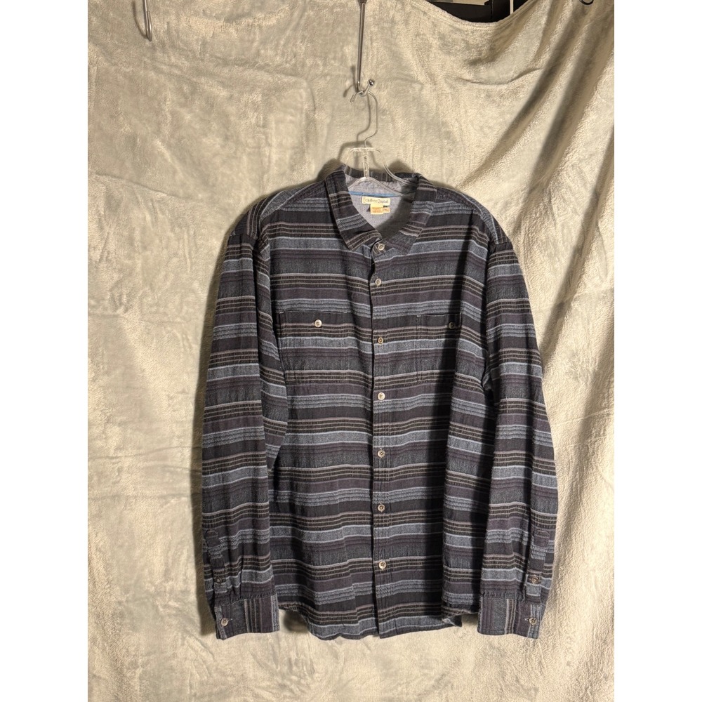 Carbon‎ 2 Cobalt Mens XL Striped Cotton Button Down Shirt Blue Charcoal Textured